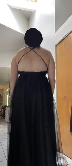 Windsor Black Size 14 Prom Plunge A-line Dress on Queenly