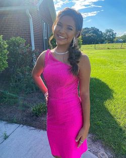 Style 54430 Sherri Hill Pink Size 2 Midi Homecoming One Shoulder Cocktail Dress on Queenly