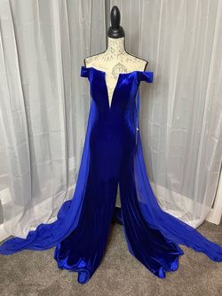 Ashley Lauren Blue Size 4 Velvet Cape Free Shipping Side slit Dress on Queenly
