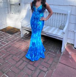 Jovani Blue Size 0 Wedding Guest Mermaid Dress on Queenly