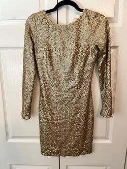 Dress the Population Gold Size 4 Long Sleeve Mini Cocktail Dress on Queenly
