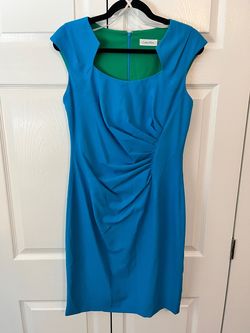 Calvin Klein Blue Size 8 Teal Straight Cocktail Dress on Queenly