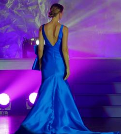 Jovani Blue Size 6 Plunge Pageant Mermaid Dress on Queenly