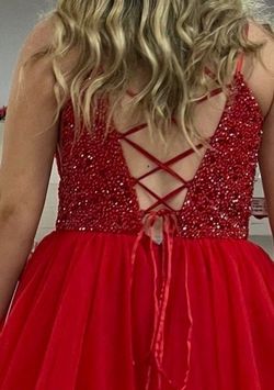 Colors Red Size 10 Pageant Floor Length Plunge Ball gown on Queenly