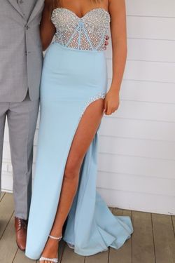 Style 55320 Sherri Hill Blue Size 2 Free Shipping Side slit Dress on Queenly