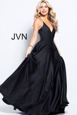 Style 48791 Jovani Black Size 4 V Neck Pockets A-line Dress on Queenly