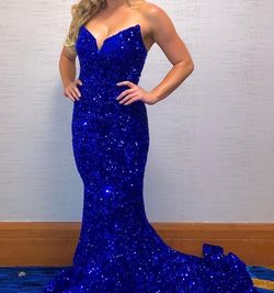 Style PS21208  Portia and Scarlett Blue Size 4 Strapless Pageant Short Height Floor Length Mermaid Dress on Queenly