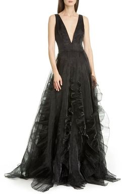 Flor Et.al Black Size 2 Wednesday Plunge Train Ball gown on Queenly