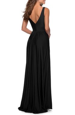 La Femme Black Size 6 Flare Floor Length Side slit Dress on Queenly