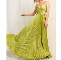 Style Lime Green Pleated Cutout Wedding Guest Formal Party Maxi Dress Minuet Green Size 8 Floor Length Wedding Guest Ball gown on Queenly
