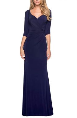 La Femme Blue Size 2 V Neck Sleeves Navy A-line Dress on Queenly
