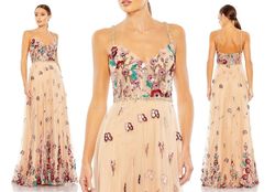Mac Duggal Nude Size 6 Floral Embroidery Sequined A-line Dress on Queenly