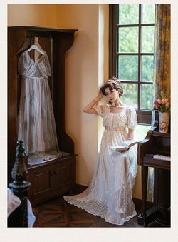 Wonderland By Lilian Nude Size 4 Ball Gown Sleeves Vintage Lace A-line Dress on Queenly