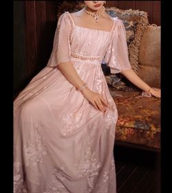 Wonderland By Lilian Pink Size 12 Bridgerton Lace Floor Length A-line Dress on Queenly
