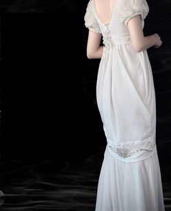 Wonderland By Lilian White Size 16 Sleeves Polyester Custom Floor Length Mermaid Dress on Queenly