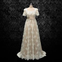 Wonderland By Lilian Nude Size 10 Prom Military Ball Gown Sleeves Lace A-line Dress on Queenly
