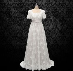 Wonderland By Lilian White Size 10 Lace Embroidery Pageant Military A-line Dress on Queenly