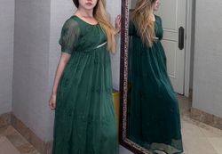 Wonderland By Lilian Green Size 2 Ball Gown Emerald Embroidery A-line Dress on Queenly