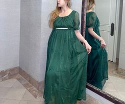 Wonderland By Lilian Green Size 2 Ball Gown Tall Height Embroidery Emerald A-line Dress on Queenly