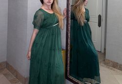 Wonderland By Lilian Green Size 28 Floor Length Emerald Military A-line Dress on Queenly