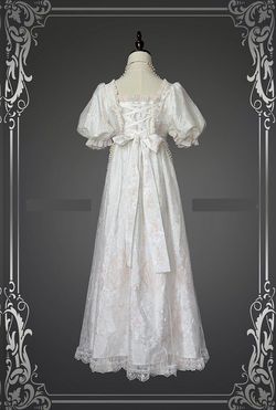 Wonderland By Lilian White Size 10 Embroidery Sleeves Bridgerton Floor Length A-line Dress on Queenly