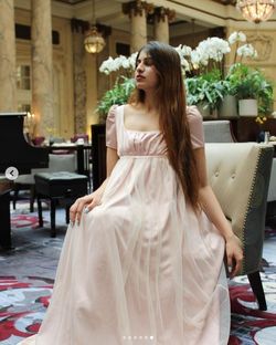Wonderland By Lilian Pink Size 2 Tall Height Satin Bridgerton Floor Length A-line Dress on Queenly