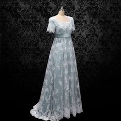 Wonderland By Lilian Blue Size 4 Floor Length Tall Height Lace A-line Dress on Queenly