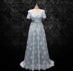 Wonderland By Lilian Blue Size 6 Lace Floor Length Bridgerton Tall Height A-line Dress on Queenly
