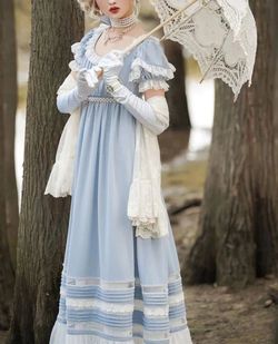 Wonderland By Lilian Blue Size 0 Floor Length Bridgerton Tall Height A-line Dress on Queenly