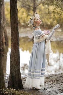 Wonderland By Lilian Blue Size 4 Bridgerton Lace Floor Length Military A-line Dress on Queenly