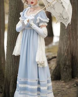 Wonderland By Lilian Blue Size 12 Lace Bridgerton Military Floor Length A-line Dress on Queenly