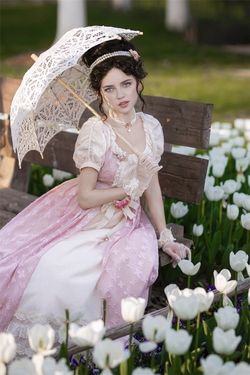 Wonderland By Lilian Pink Size 14 Bridgerton Lace A-line Dress on Queenly
