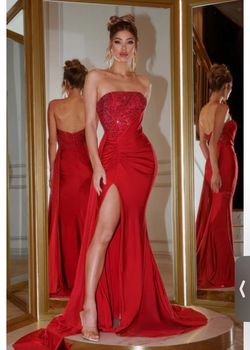 Style  PS22157 RED Portia and Scarlett Red Size 8 Floor Length Pageant Side slit Dress on Queenly
