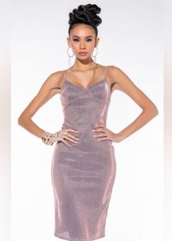 Akira Pink Size 4 Midi Plunge Sheer Cocktail Dress on Queenly
