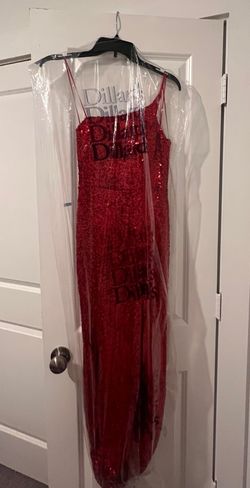 Style Sequin dress with leg split  BabyDoll Red Size 4 50 Off One Shoulder Floor Length Side slit Dress on Queenly