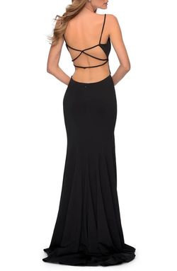 La Femme Black Tie Size 2 V Neck Floor Length Side slit Dress on Queenly
