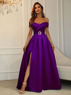 Style FSWD0195 Faeriesty Purple Size 0 Prom Side Slit Satin Polyester Ball gown on Queenly
