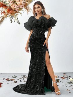 Style FSWD0640 Faeriesty Black Size 0 Sequined Sheer Floor Length Mermaid Dress on Queenly