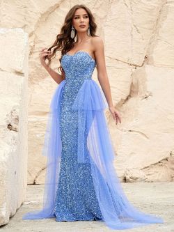 Style FSWD1115 Faeriesty Blue Size 0 Polyester Jersey Sheer Mermaid Dress on Queenly