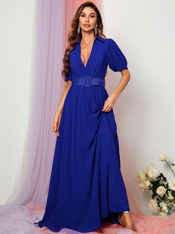 Style FSWD1113 Faeriesty Blue Size 4 Military V Neck Fswd1113 Tulle Straight Dress on Queenly