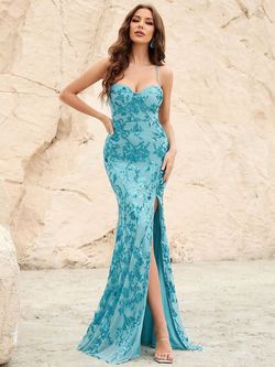 Style FSWD1208 Faeriesty Blue Size 0 Tall Height Sequined Polyester Fswd1208 Side slit Dress on Queenly