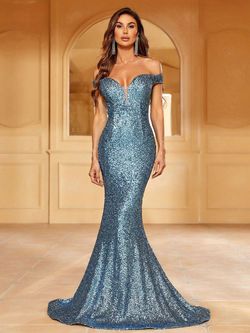 Style FSWD1385 Faeriesty Blue Size 0 Sweetheart Sequined Mermaid Dress on Queenly