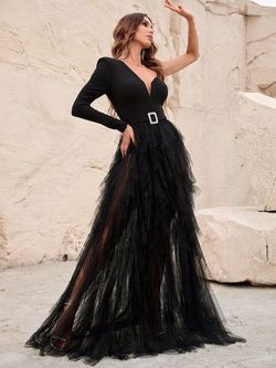Style FSWD1313 Faeriesty Black Size 0 Tulle Floor Length One Shoulder Straight Dress on Queenly