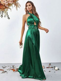 Style FSWB7007 Faeriesty Green Size 0 Polyester Jersey Backless Shiny Jumpsuit Dress on Queenly