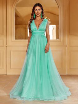 Style FSWD0898 Faeriesty Green Size 0 Sheer Polyester Tall Height Plunge Straight Dress on Queenly