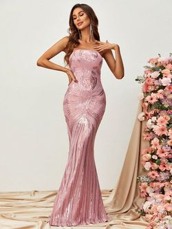 Style FSWD0328 Faeriesty Pink Size 0 Tall Height Sequined Mermaid Dress on Queenly