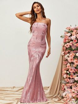 Style FSWD0328 Faeriesty Pink Size 0 Polyester Military Sequined Mermaid Dress on Queenly
