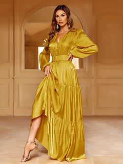 Style FSWD0966 Faeriesty Yellow Size 4 Polyester Belt Military Straight Dress on Queenly