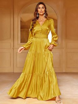 Style FSWD0966 Faeriesty Yellow Size 4 Polyester Belt Military Straight Dress on Queenly