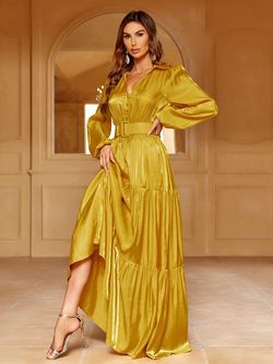 Style FSWD0966 Faeriesty Yellow Size 12 Jersey Belt Straight Dress on Queenly
